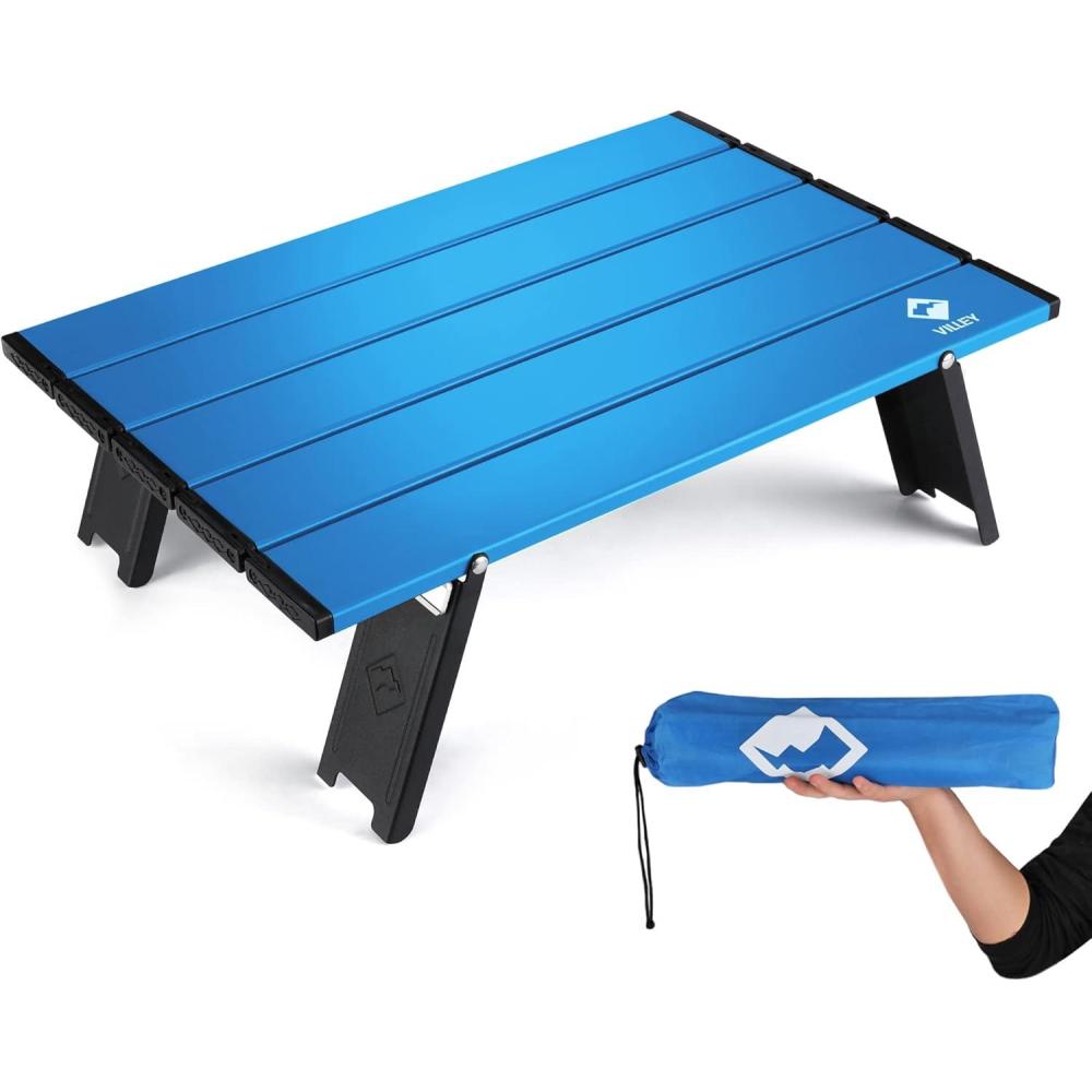 image:imageVILLEY Portable Mini Folding Beach Table Ultralight Aluminum Side Table with Carry Bag for Camping Picnics and Outdoor Activities BlueBlue