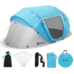 image:imageVILLEY 4 Person Easy Pop Up Tent Waterproof Automatic Setup Instant Lightweight Camping Beach Tent with Carrying Bag for Camping Hiking amp TravelingBlue  Grey