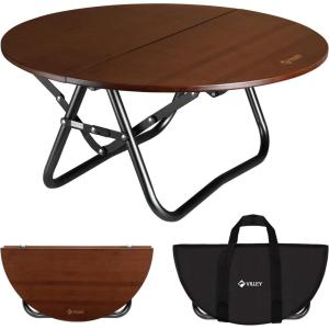image:imageVILLEY Bamboo Round Folding Table Camping Halffold Portable Table with Carrying Bag for Indoor amp Outdoor Picnic Coffee Barbecue Beach Card Game