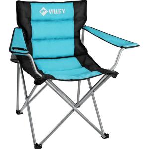 image:imageVILLEY Camping Chairs Padded Folding Chair Outdoor Portable High Camp Chair Foldable Outside Arm Chair with Cup Holder amp Carry Bag Blue