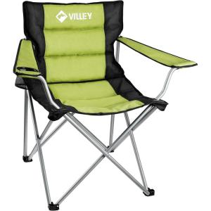 image:imageVILLEY Camping Chairs Padded Folding Chair Outdoor Portable High Camp Chair Foldable Outside Arm Chair with Cup Holder amp Carry Bag Green