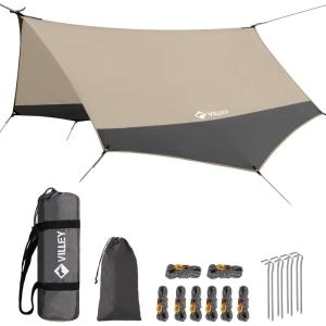 image:imageVILLEY Camping Tarps for Tents Portable Waterproof Hammock Rain Fly Easy Set Up Camping Shelter Sunshade Canopy for Outdoor Fishing Backpacking Hiking Survival Gear Heptagonal BlueKhaki