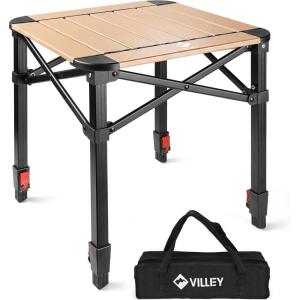 image:imageVILLEY Folding Camping Square Table with Carry Bag Lightweight Aluminum Adjustable Square Table for Outdoor Camping Picnic Backyards BBQ SmallGold