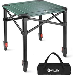 image:imageVILLEY Folding Camping Square Table with Carry Bag Lightweight Aluminum Adjustable Square Table for Outdoor Camping Picnic Backyards BBQ SmallGreen