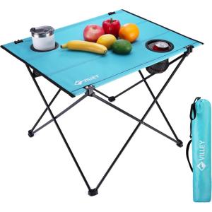 image:imageVILLEY Folding Camping Table Lightweight Portable Beach Table with 2 Cup Holders amp Carry Bag for Camping Beach Fishing Travel and Outdoor ActivitiesSmallBlue