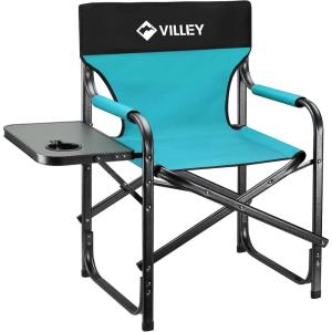 image:imageVILLEY Heavy Duty Directors Chair Folding Camping Chairs Portable Foldable Chair for Camp Tailgating Lawn Picnic Fishing Beach Supports 350 LBS GreenBlue