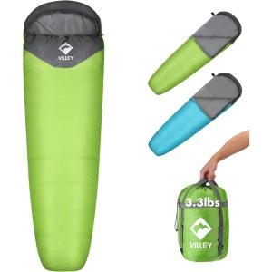 image:imageVILLEY Mummy Sleeping Bag Lightweight Backpacking Sleeping Bag for Adults amp Kids Camping Hiking Equipment for 34 SeasonsGreen
