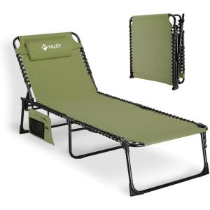 image:imageVILLEY Oversize Chaise Lounge Outdoor HeavyDuty Folding Lounge Chair for Outside Portable Trifold Beach Lounger with 5 Adjustable Positions for Outdoor Patio Beach Lawn Backyard Camping Oliver