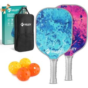 image:imageVILLEY Pickleball Paddles Set of 2 Fiberglass Surface Pickleball Set with 4 Pickleball Balls and Pickleball Bag for Men Women Kids Adults