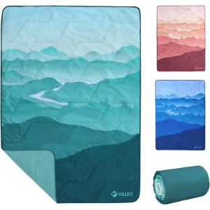 image:imageVILLEY Picnic Blanket 3Layer Camping Blanket 52x75 Machine Washable Water Repellent and Sandproof Packable and Portable for Camping Travel Park Beach and Indoor UseTeal