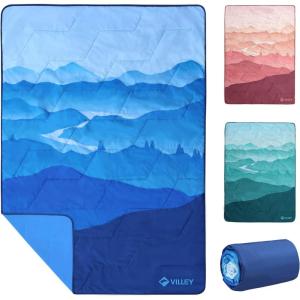 image:imageVILLEY Picnic Blanket 3Layer Camping Blanket 52x75 Machine Washable Water Repellent and Sandproof Packable and Portable for Camping Travel Park Beach and Indoor UseBlue
