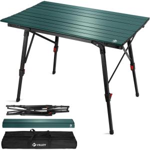 image:imageVILLEY Portable Camping Table with Adjustable Legs Lightweight Aluminum Folding Beach Table with Carrying Bag for Outdoor Cooking Picnic Beach Backyards BBQ and Party  GoldGreen